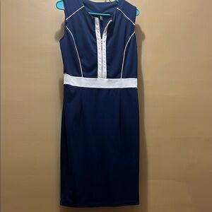 Topshop Navy and White Midi Dress